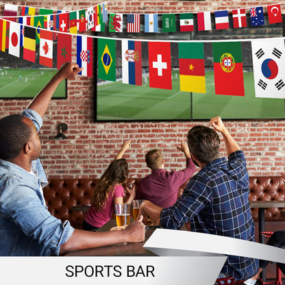 G128 2022 World Cup Bunting Banner | Flag 8.2 x 5.5 Inch, Full String 33 Feet  | LiteWeave Pro Series Printed 150D Poly | String Flag Decor for Fan Club Party, Soccer Events, World Cup Fan Celebration