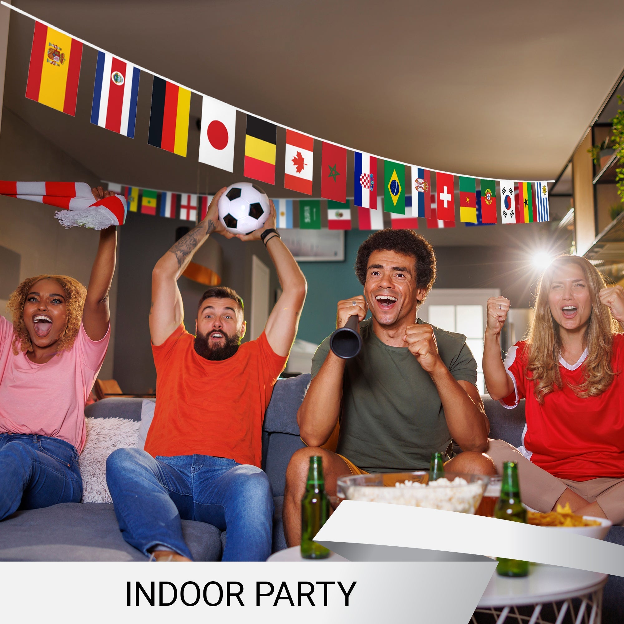 G128 2022 World Cup Bunting Banner | Flag 8.2 x 5.5 Inch, Full String 33 Feet  | LiteWeave Pro Series Printed 150D Poly | String Flag Decor for Fan Club Party, Soccer Events, World Cup Fan Celebration