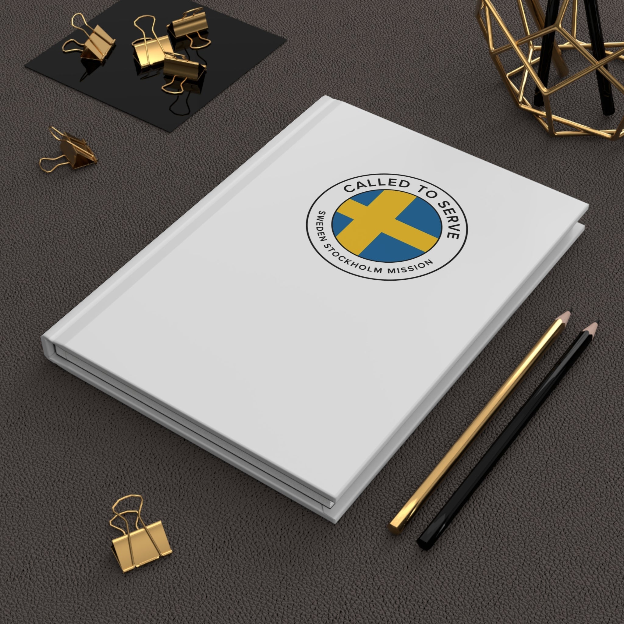 Sweden Stockholm Mission Circle Flag Called to Serve White Hardcover Journal Matte - Latter-Day Saint LDS Missionary Gift - Book of Mormon