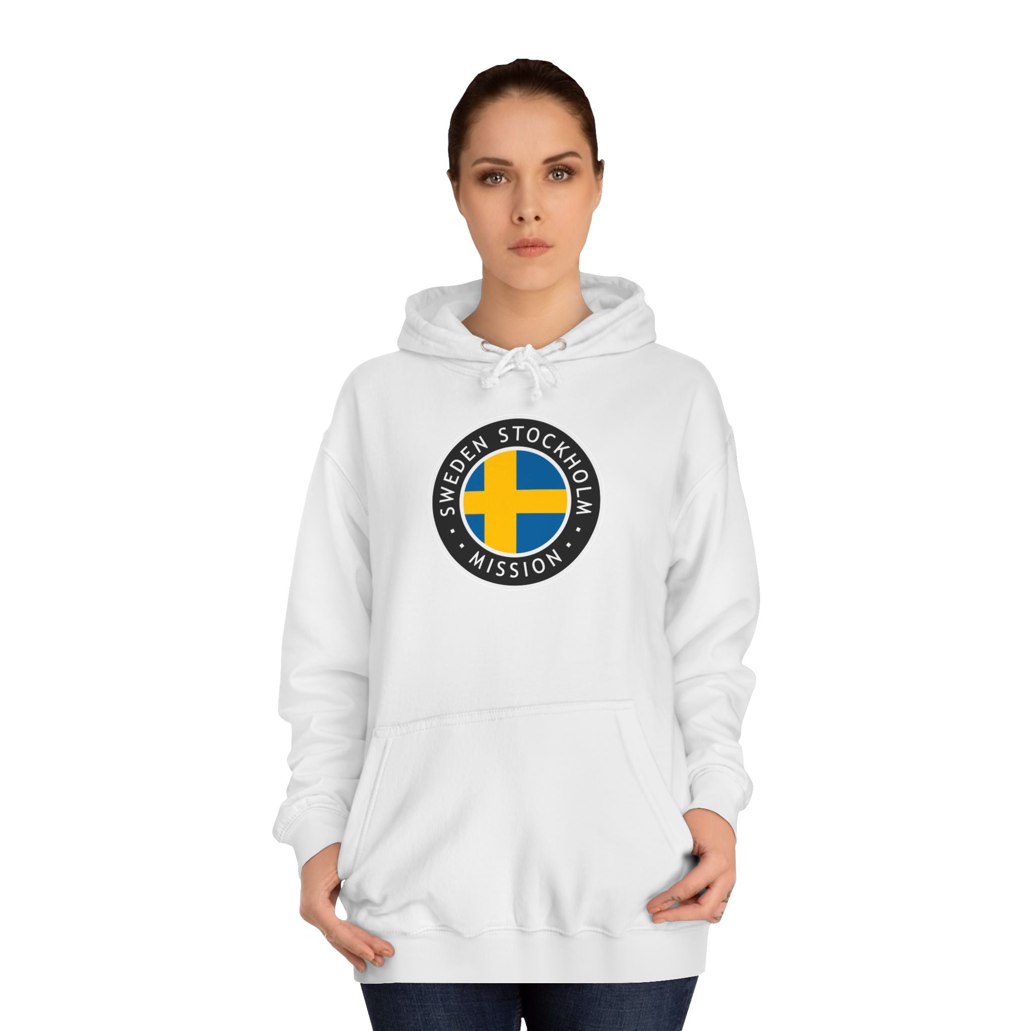 Sweden Stockholm Mission Flag Logo (Black Border) College Hoodie - Latter-Day Saint LDS Missionary Gift - Book of Mormon