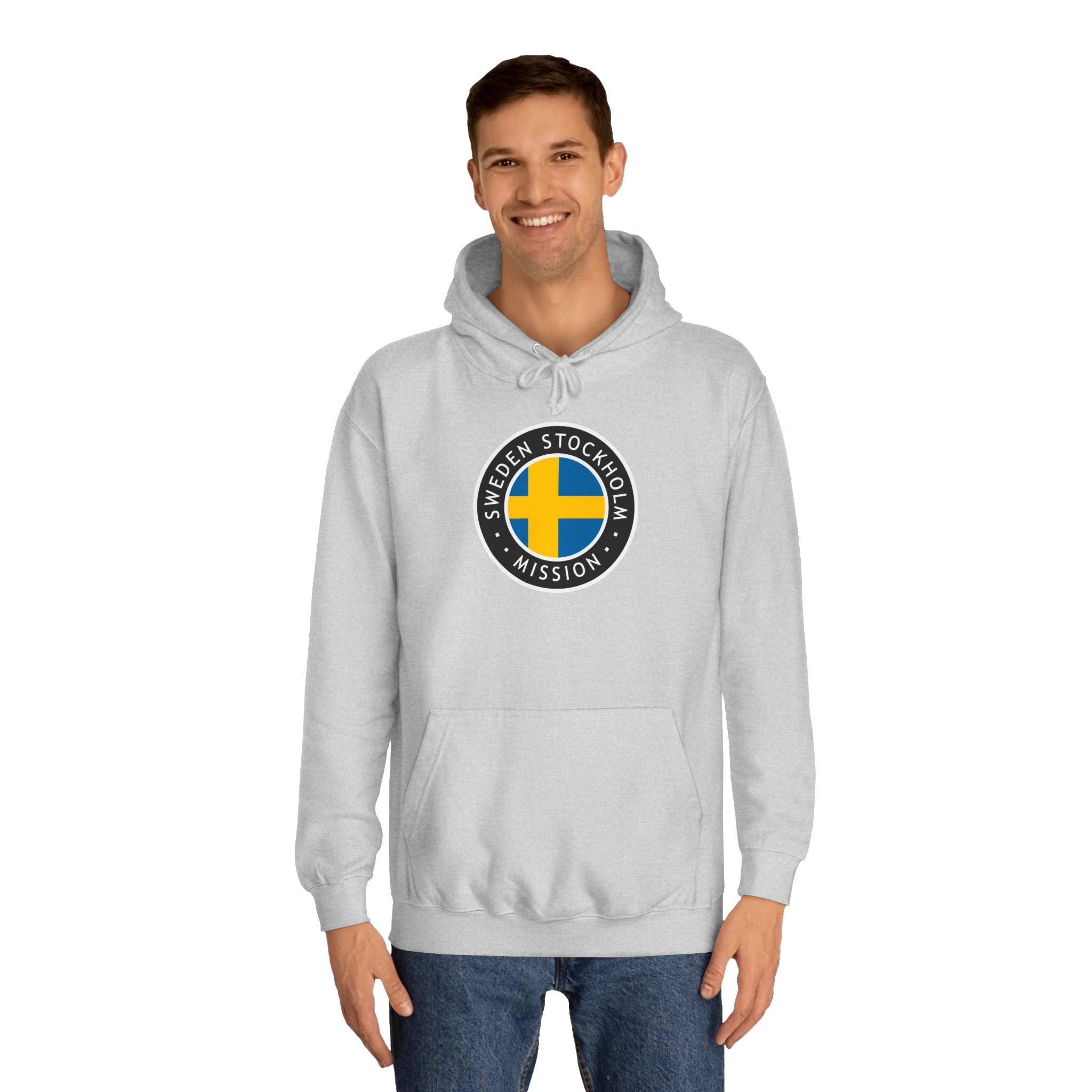 Sweden Stockholm Mission Flag Logo (Black Border) College Hoodie - Latter-Day Saint LDS Missionary Gift - Book of Mormon