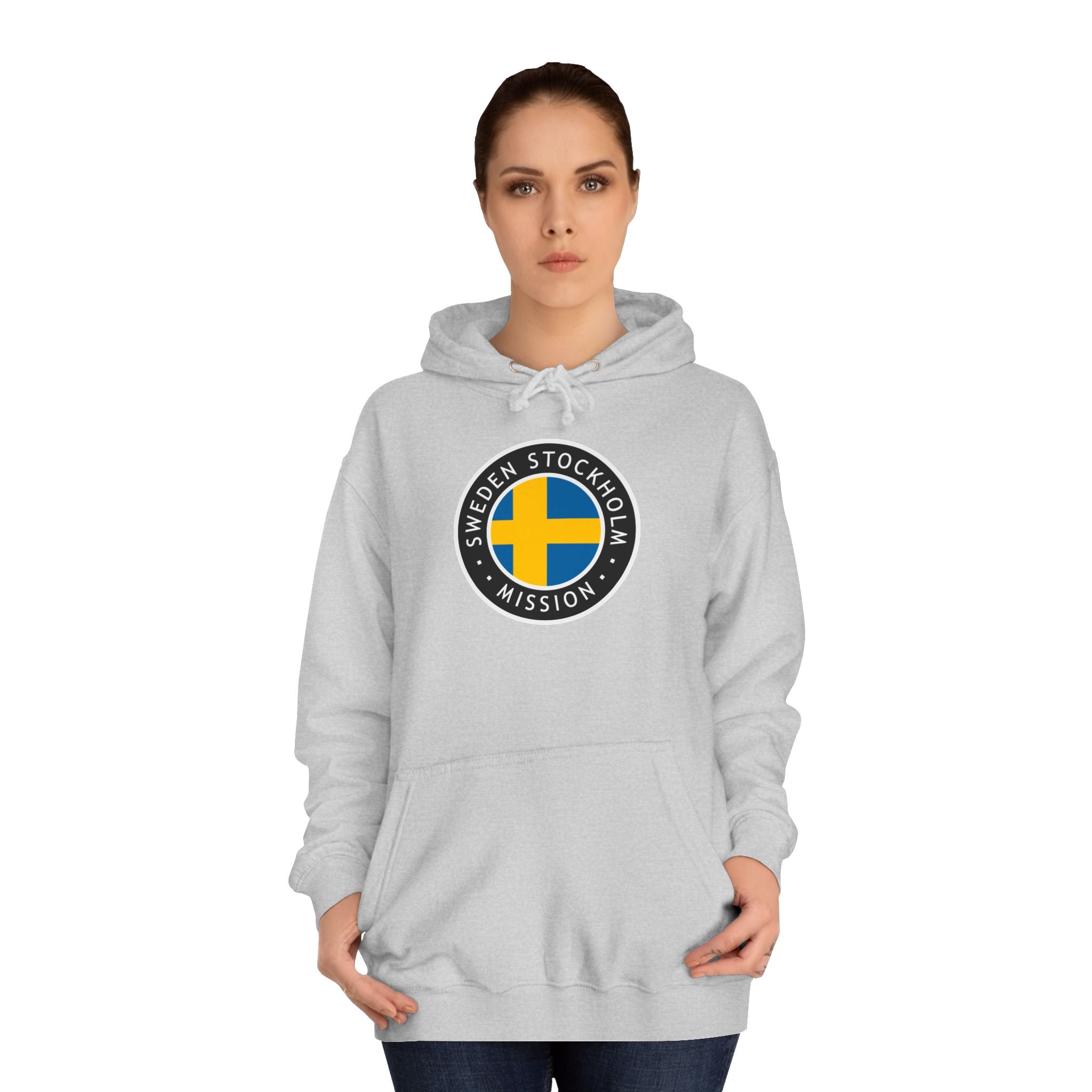Sweden Stockholm Mission Flag Logo (Black Border) College Hoodie - Latter-Day Saint LDS Missionary Gift - Book of Mormon