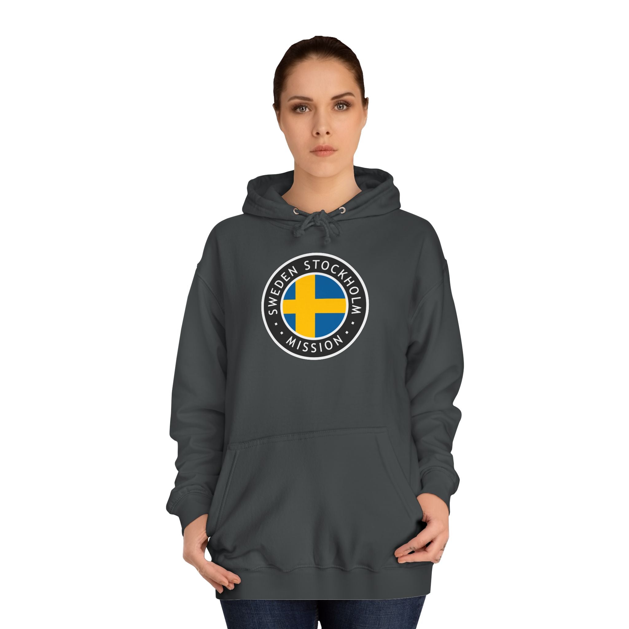 Sweden Stockholm Mission Flag Logo (Black Border) College Hoodie - Latter-Day Saint LDS Missionary Gift - Book of Mormon