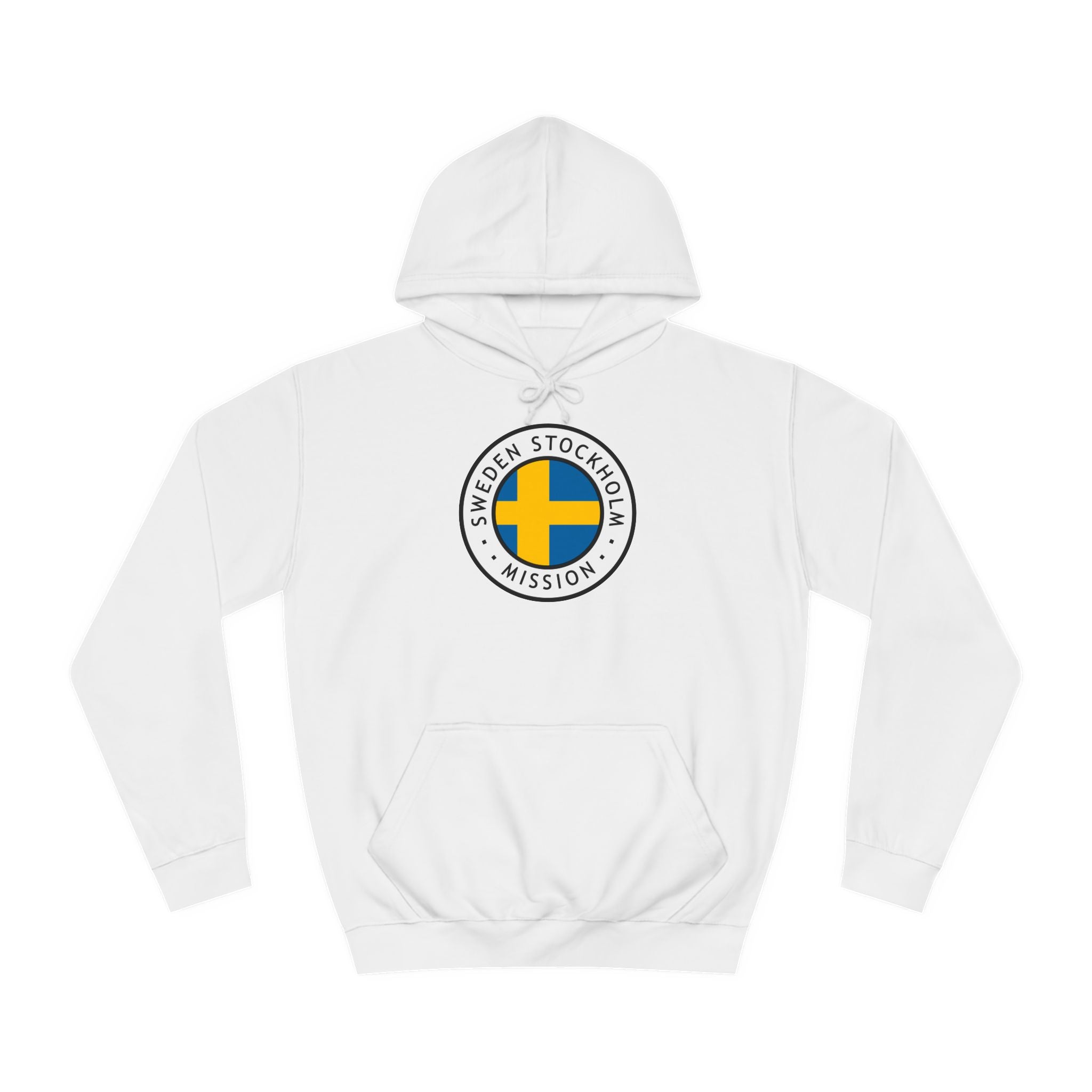 Sweden Stockholm Mission Flag Logo (White Border) College Hoodie - Latter-Day Saint LDS Missionary Gift - Book of Mormon