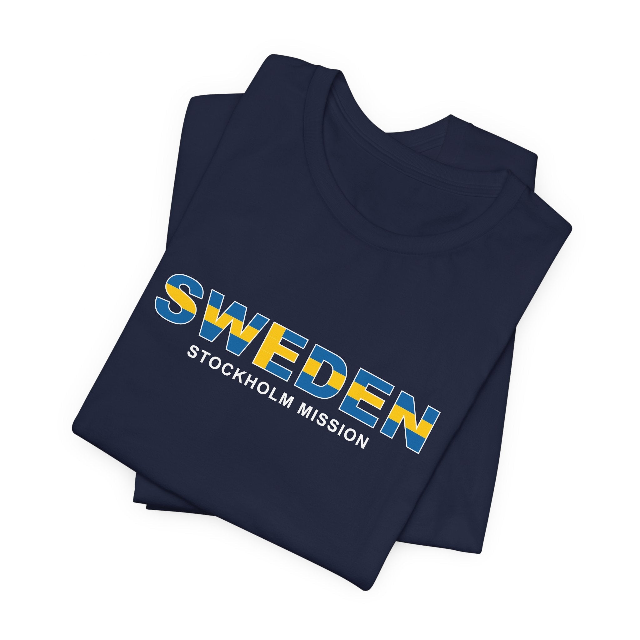 Sweden Stockholm Mission Flag Title T-shirt - Latter-Day Saint LDS Missionary Gift - Book of Mormon