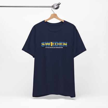 Sweden Stockholm Mission Flag Title T-shirt - Latter-Day Saint LDS Missionary Gift - Book of Mormon