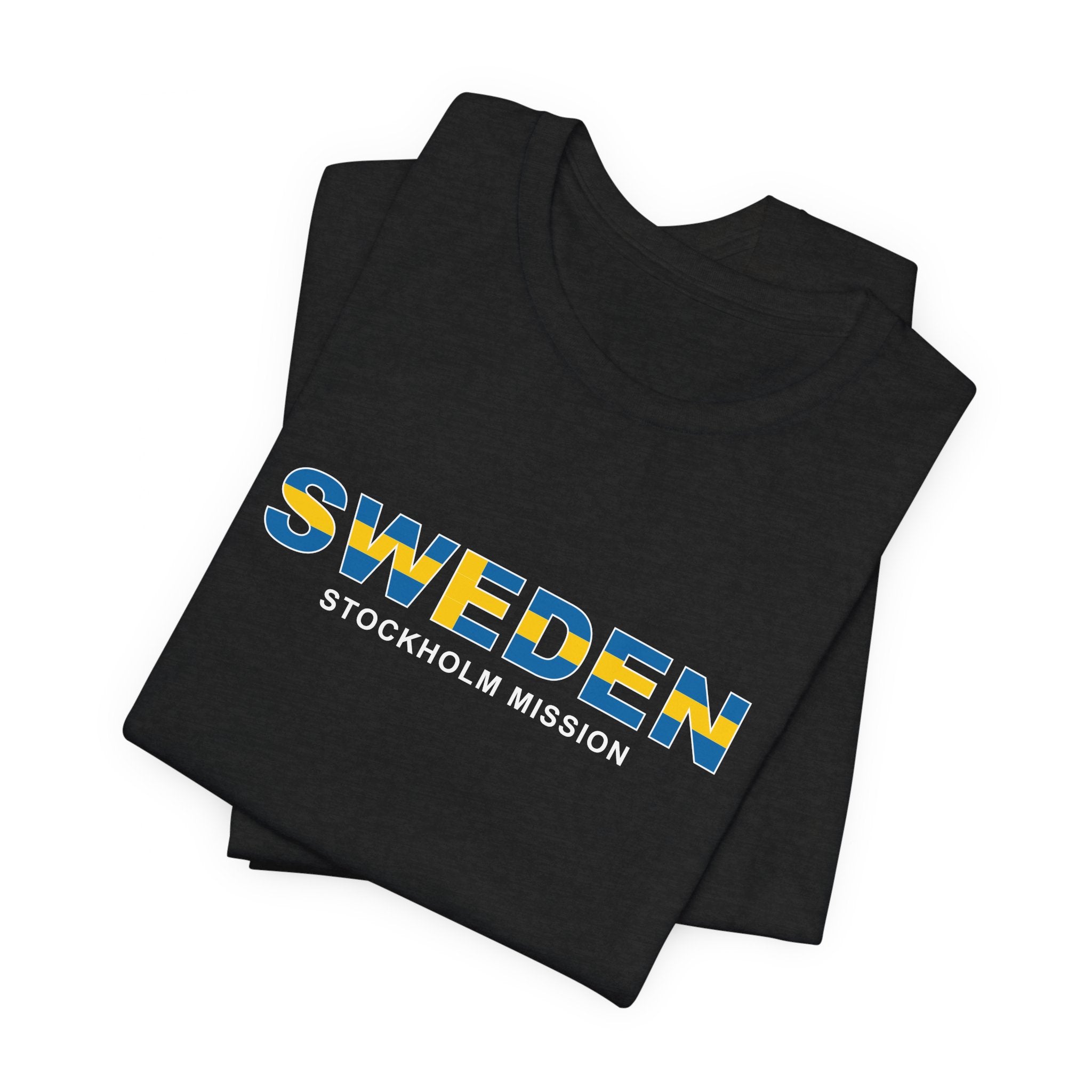 Sweden Stockholm Mission Flag Title T-shirt - Latter-Day Saint LDS Missionary Gift - Book of Mormon