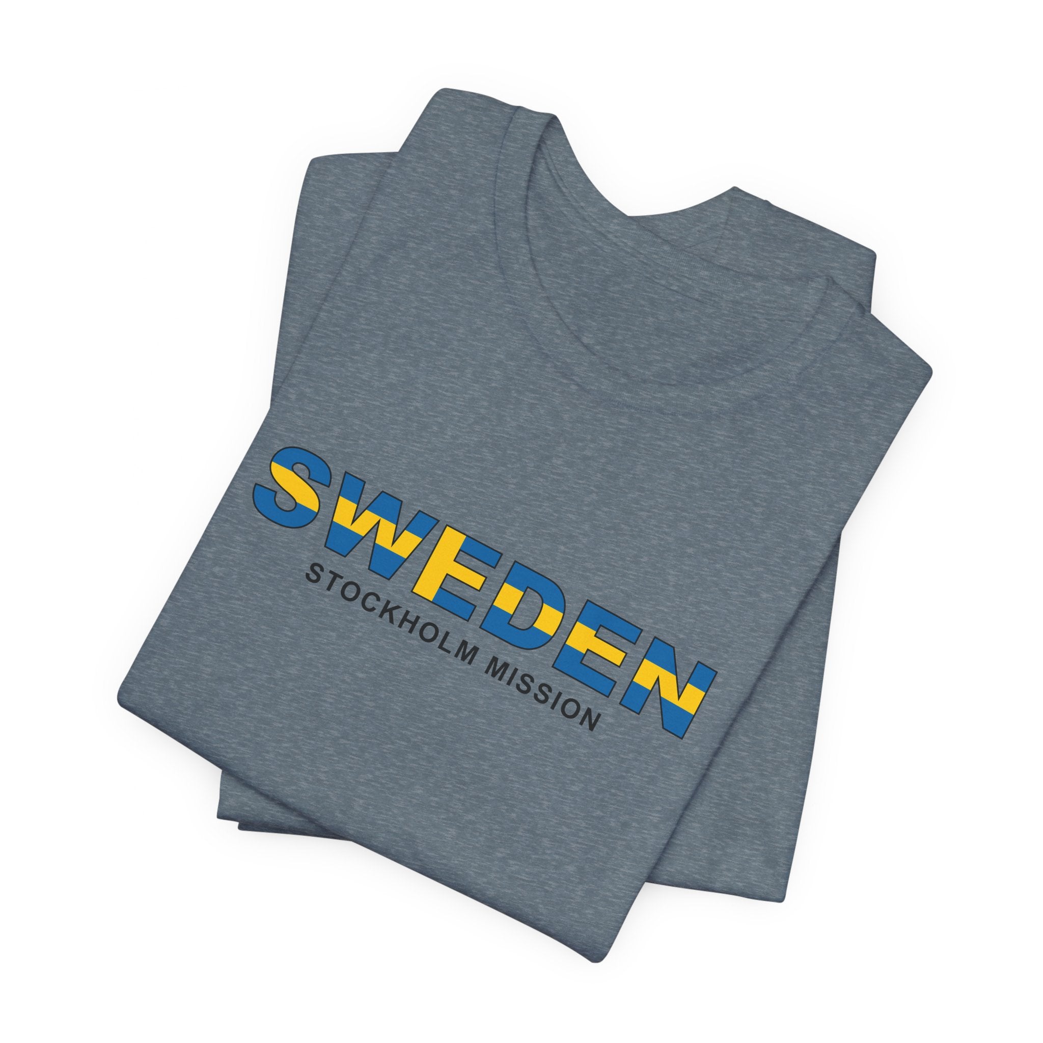 Sweden Stockholm Mission Flag Title T-shirt - Latter-Day Saint LDS Missionary Gift - Book of Mormon