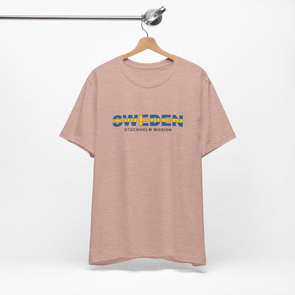 Sweden Stockholm Mission Flag Title T-shirt - Latter-Day Saint LDS Missionary Gift - Book of Mormon