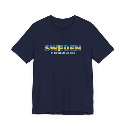 Sweden Stockholm Mission Flag Title T-shirt - Latter-Day Saint LDS Missionary Gift - Book of Mormon