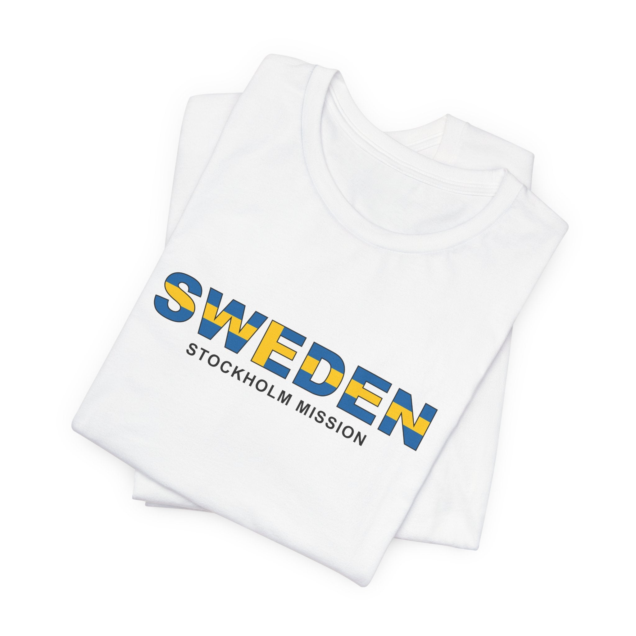 Sweden Stockholm Mission Flag Title T-shirt - Latter-Day Saint LDS Missionary Gift - Book of Mormon