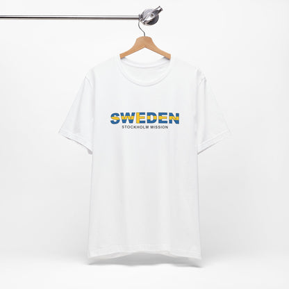Sweden Stockholm Mission Flag Title T-shirt - Latter-Day Saint LDS Missionary Gift - Book of Mormon
