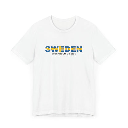 Sweden Stockholm Mission Flag Title T-shirt - Latter-Day Saint LDS Missionary Gift - Book of Mormon