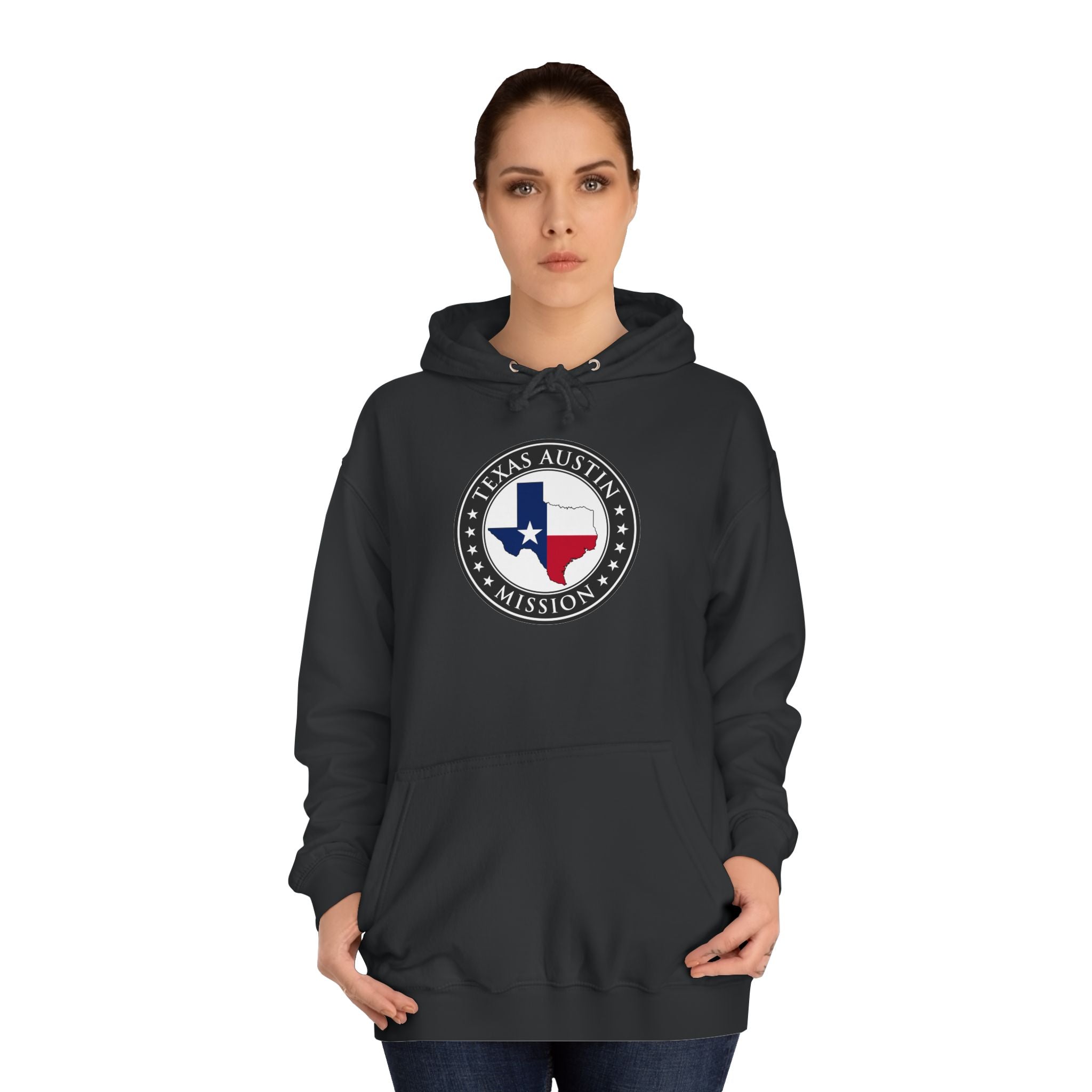 Texas Austin Mission State Flag Logo (Black Border) College Hoodie