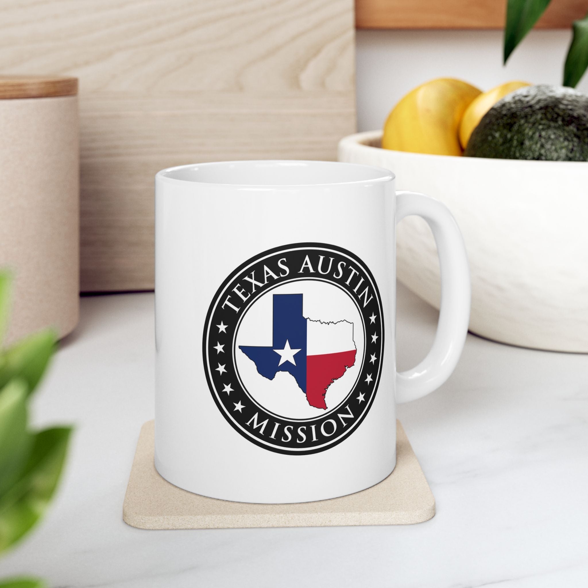 Texas Austin Mission State Flag Logo Ceramic Mug White - Latter-Day Saint LDS Missionary Gift - Book of Mormon