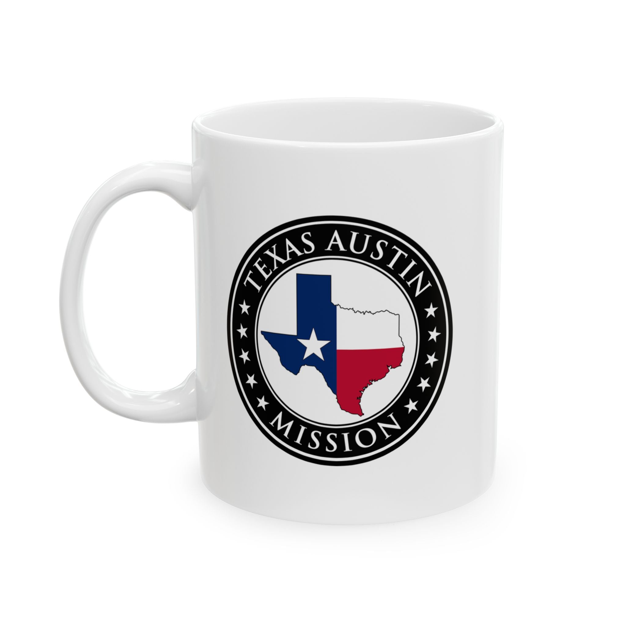 Texas Austin Mission State Flag Logo Ceramic Mug White - Latter-Day Saint LDS Missionary Gift - Book of Mormon