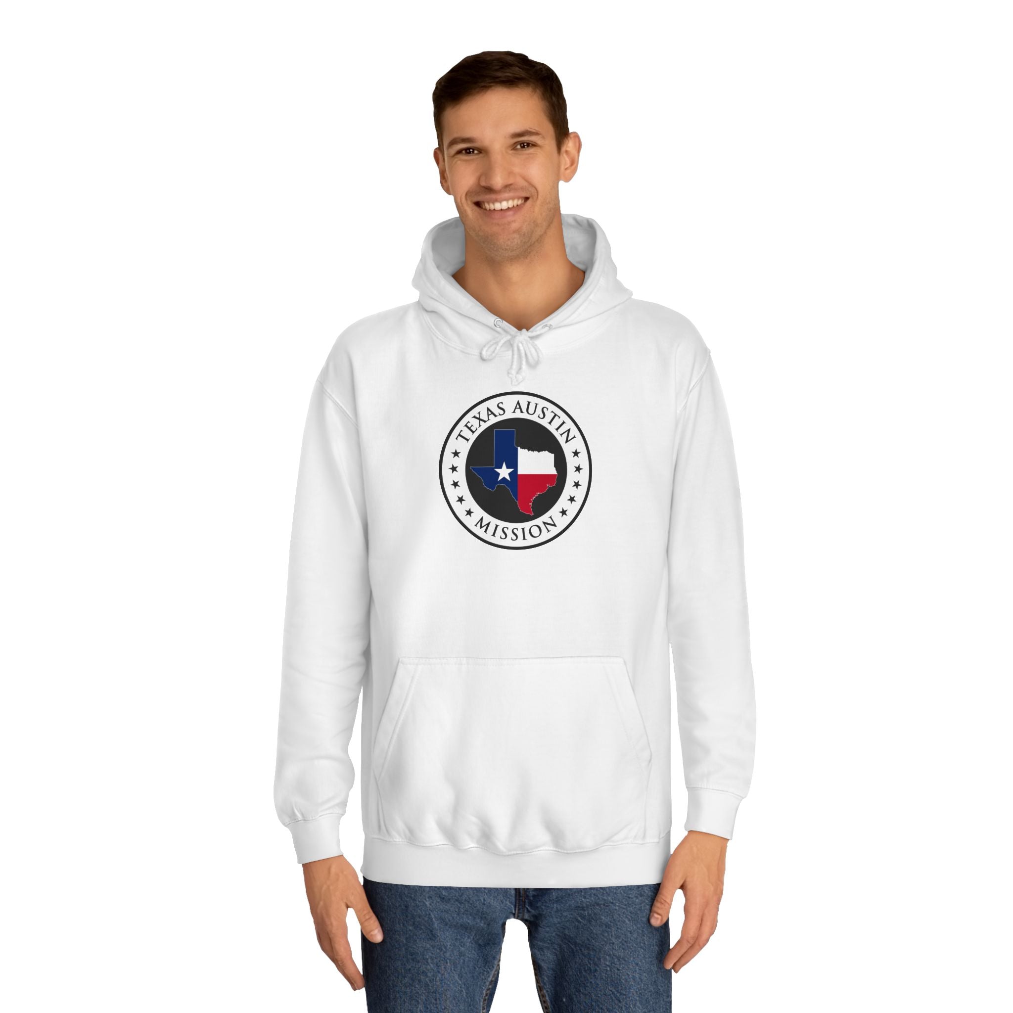 Texas Austin Mission State Flag Logo (White Border) College Hoodie