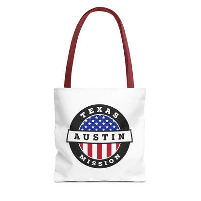 Texas Austin Mission USA Flag Logo Tote Bag White - Latter-Day Saint LDS Missionary Gift - Book of Mormon