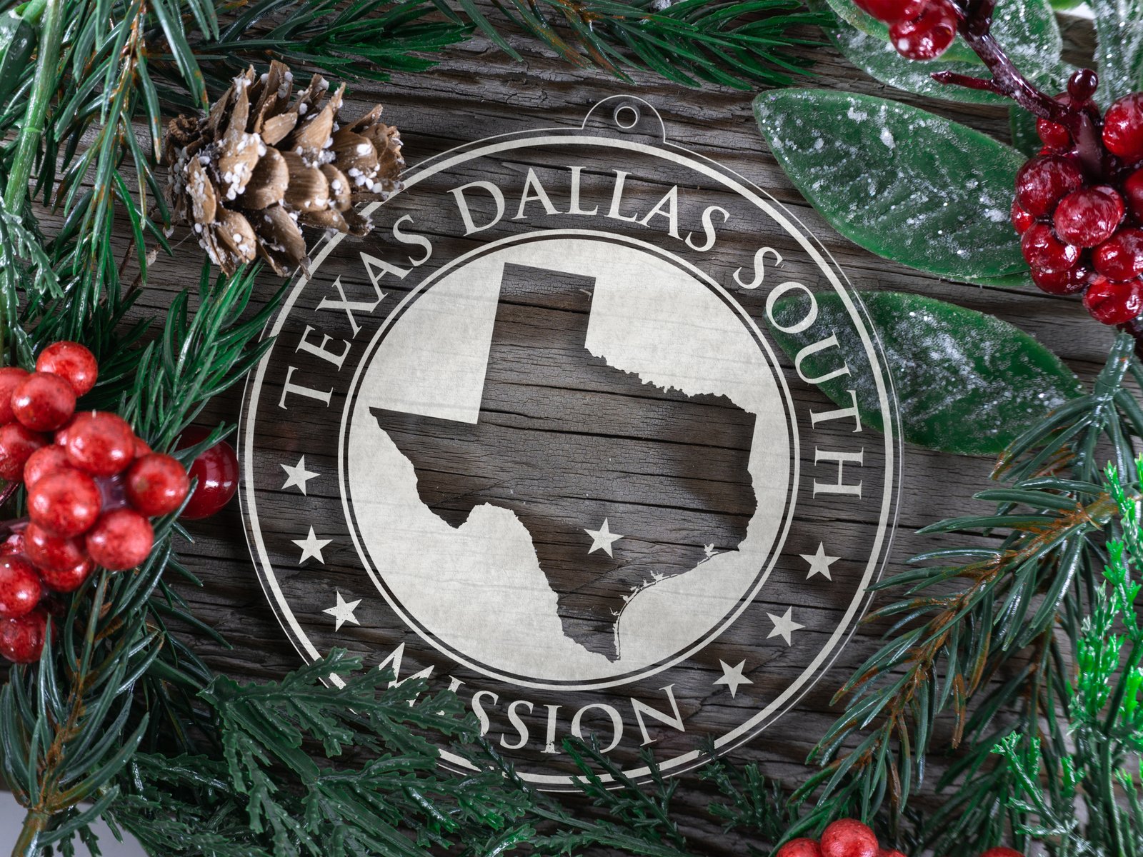 LDS Texas Dallas South Mission Christmas Ornament with Christmas Decorations