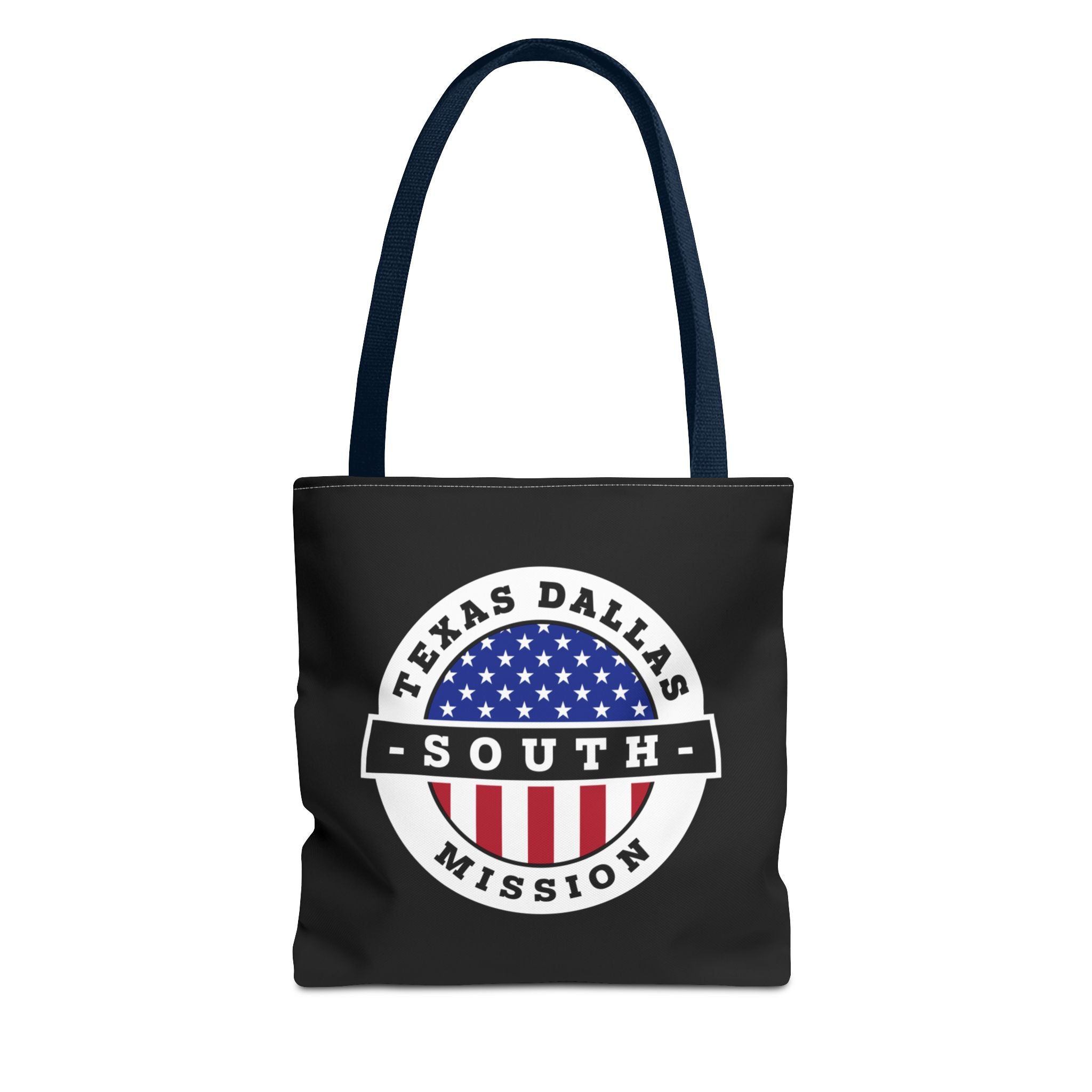 Texas Dallas South Mission USA Flag Logo Tote Bag Black - Latter-Day Saint LDS Missionary Gift - Book of Mormon