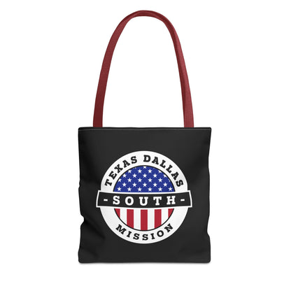 Texas Dallas South Mission USA Flag Logo Tote Bag Black - Latter-Day Saint LDS Missionary Gift - Book of Mormon