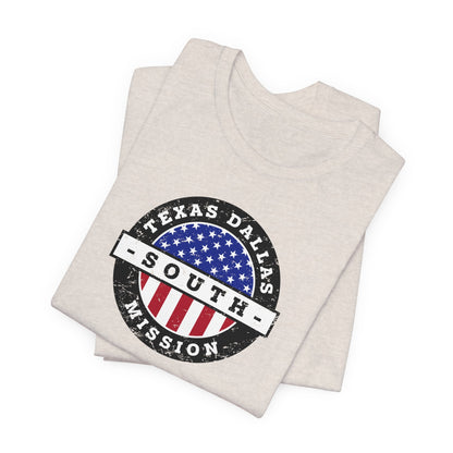 Texas Dallas South Mission Vintage Circular USA Flag T-Shirt - Latter-Day Saint LDS Missionary Gift - Book of Mormon