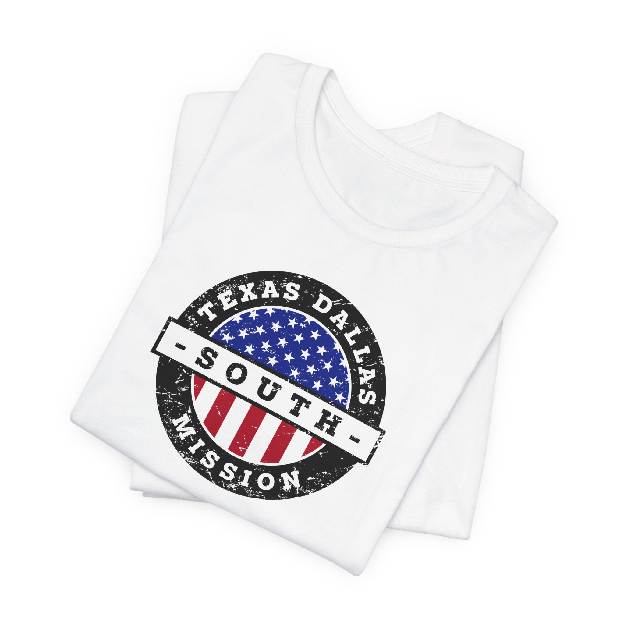 Texas Dallas South Mission Vintage Circular USA Flag T-Shirt - Latter-Day Saint LDS Missionary Gift - Book of Mormon