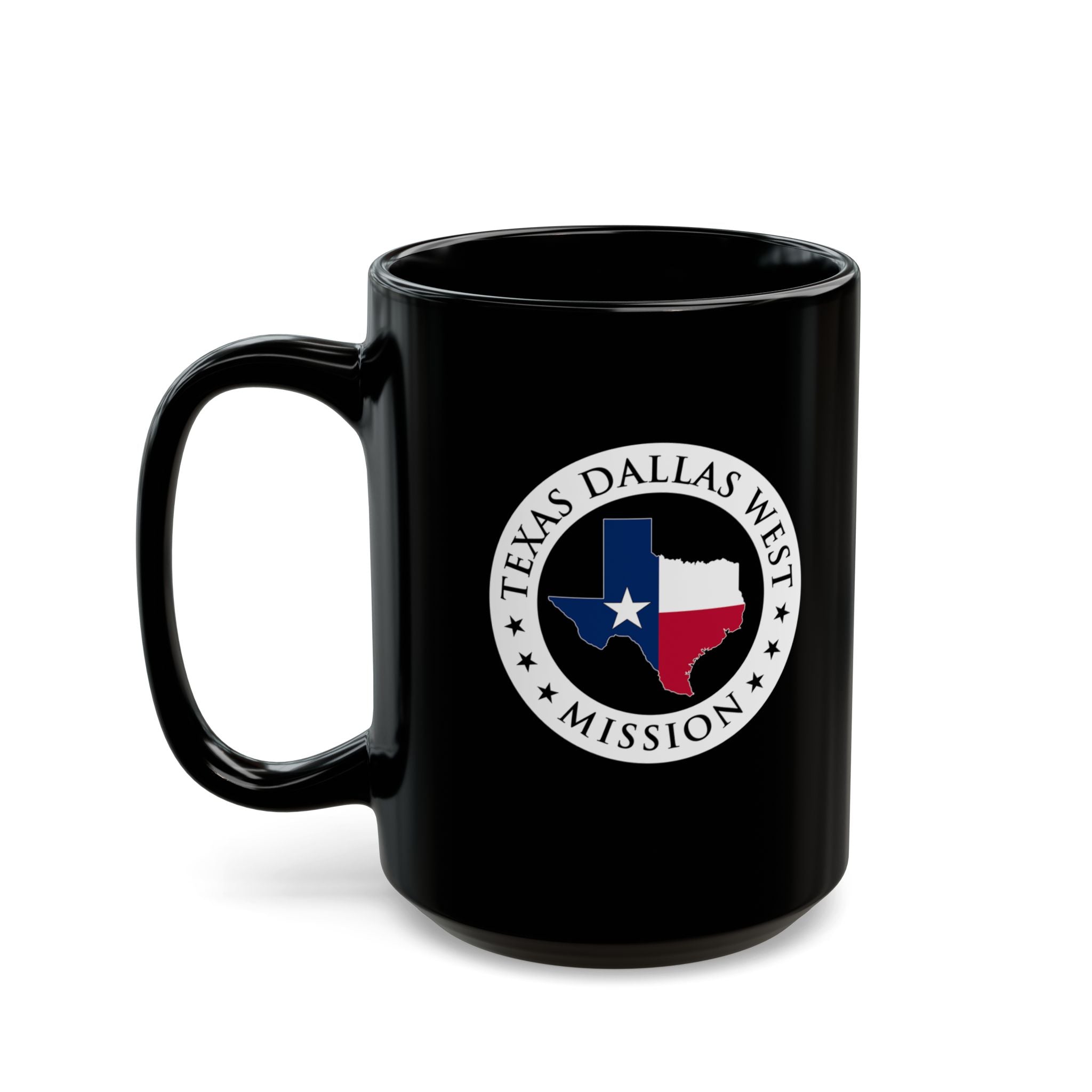 Texas Dallas West Mission State Flag Logo Ceramic Mug Black Name - Latter-Day Saint LDS Missionary Gift - Book of Mormon