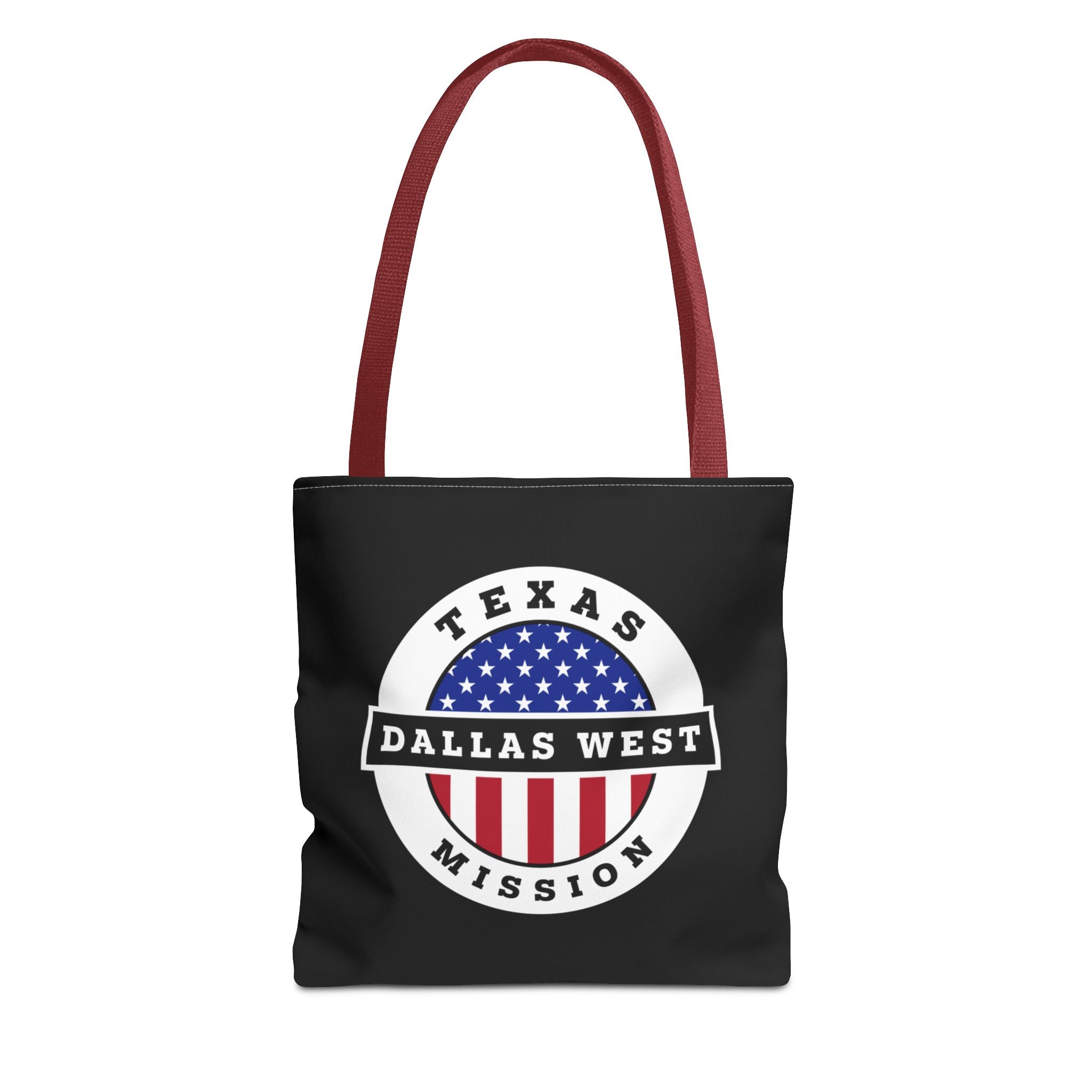 Texas Dallas West Mission USA Flag Logo Tote Bag Black - Latter-Day Saint LDS Missionary Gift - Book of Mormon