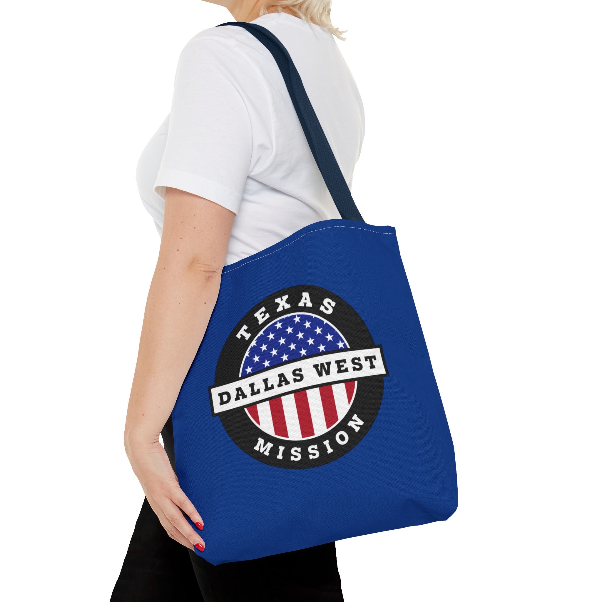 Texas Dallas West Mission USA Flag Logo Tote Bag Blue - Latter-Day Saint LDS Missionary Gift - Book of Mormon