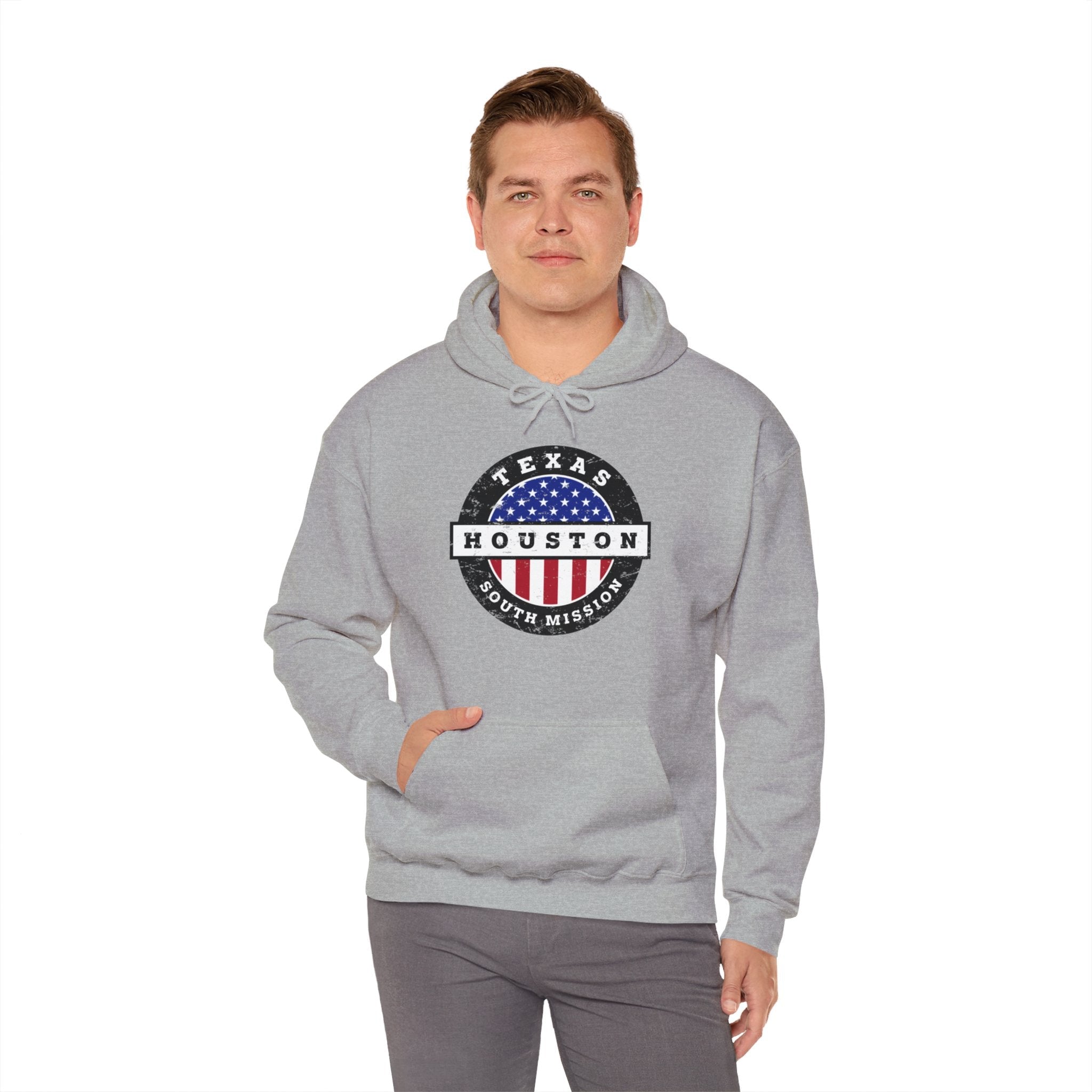 Texas Houston South Mission Circular USA Flag Hoodie - Latter-Day Saint LDS Missionary Gift - Book of Mormon