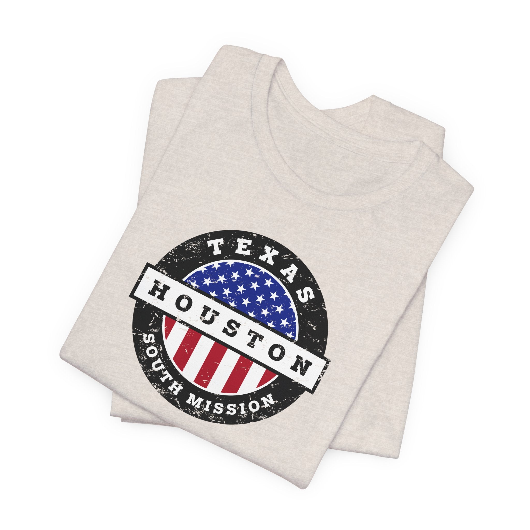 Texas Houston South Mission Vintage Circular USA Flag T-Shirt - Latter-Day Saint LDS Missionary Gift - Book of Mormon
