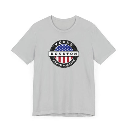 Texas Houston South Mission Vintage Circular USA Flag T-Shirt - Latter-Day Saint LDS Missionary Gift - Book of Mormon