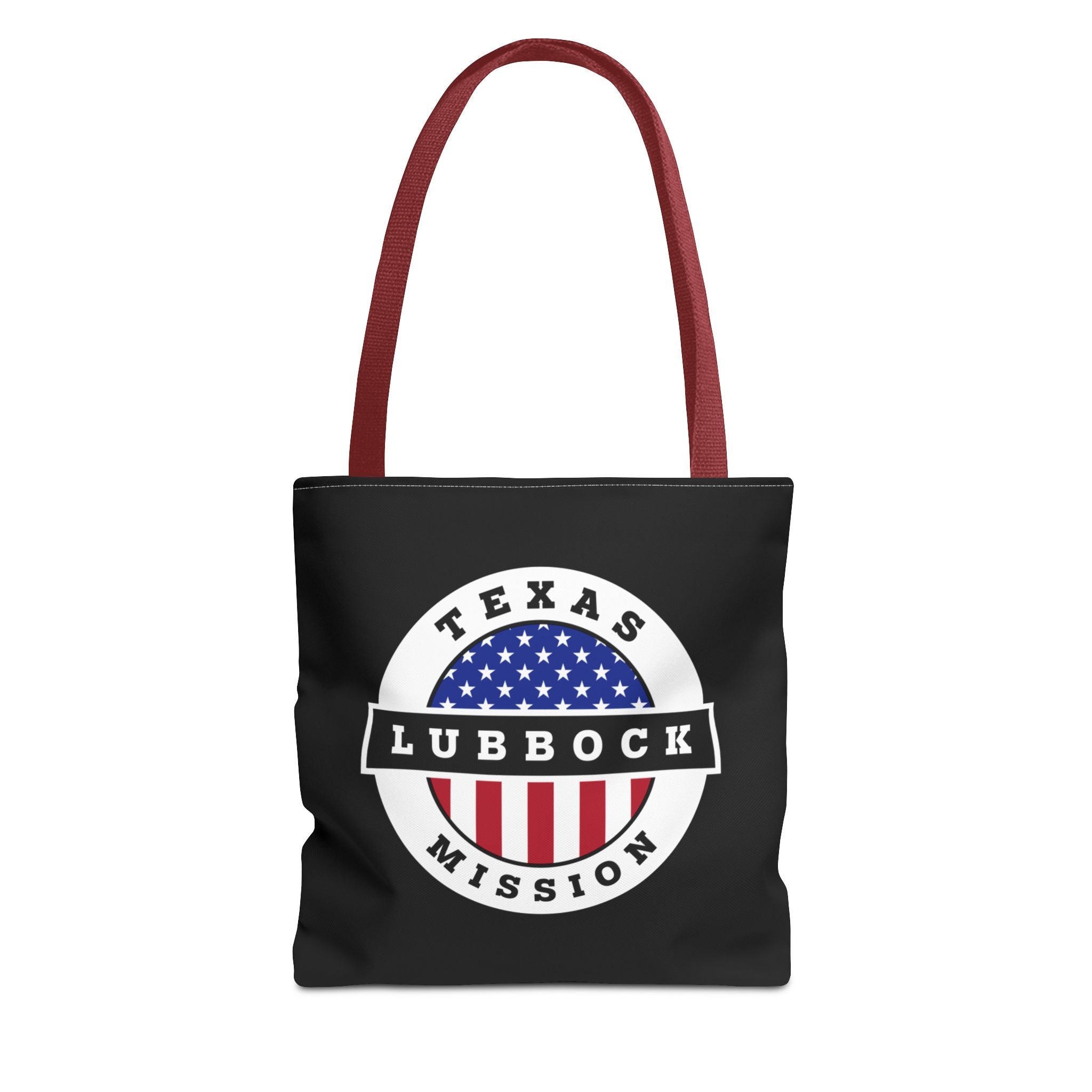 Texas Lubbock Mission USA Flag Logo Tote Bag Black - Latter-Day Saint LDS Missionary Gift - Book of Mormon