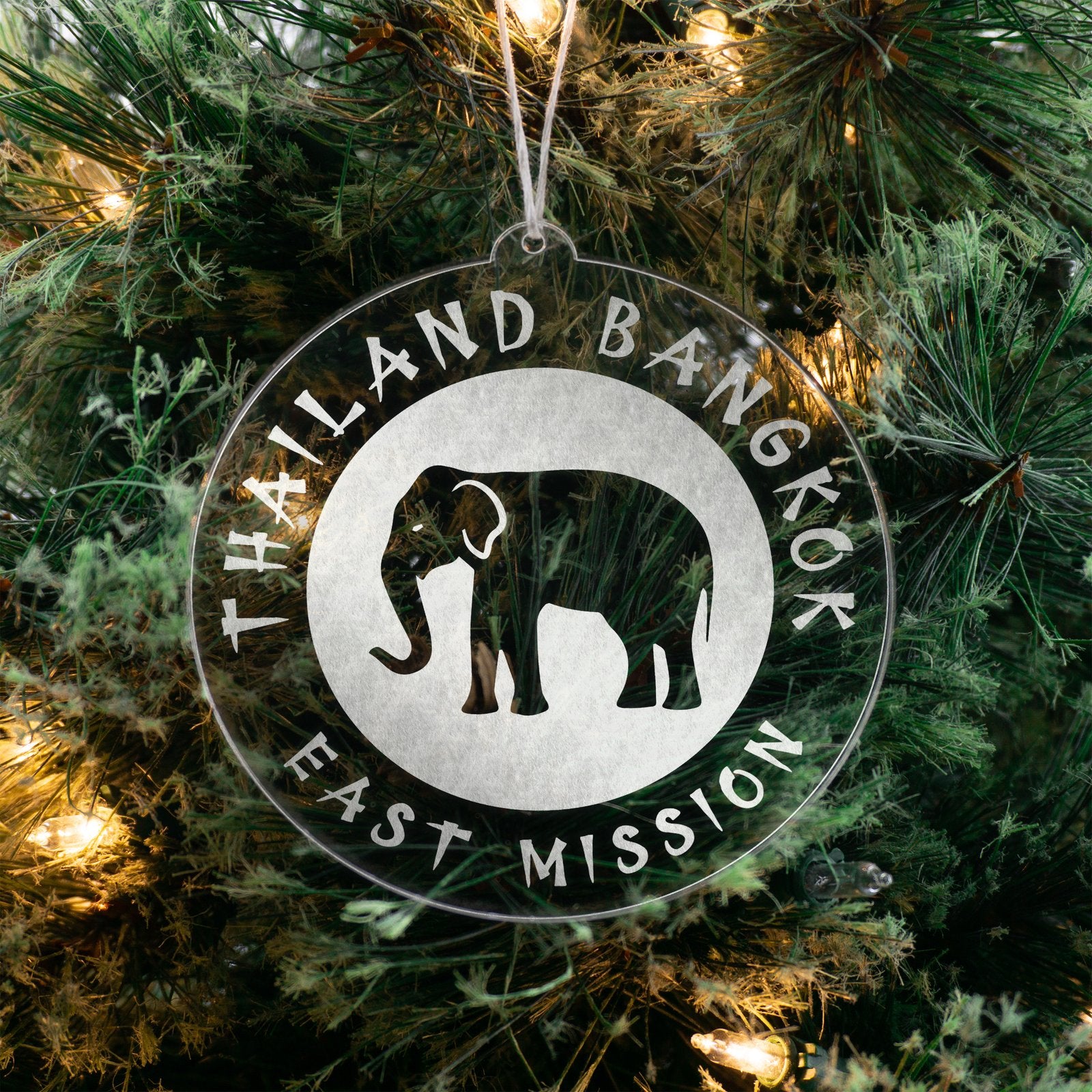 LDS Thailand Bangkok East Mission Christmas Ornament hanging on a Tree