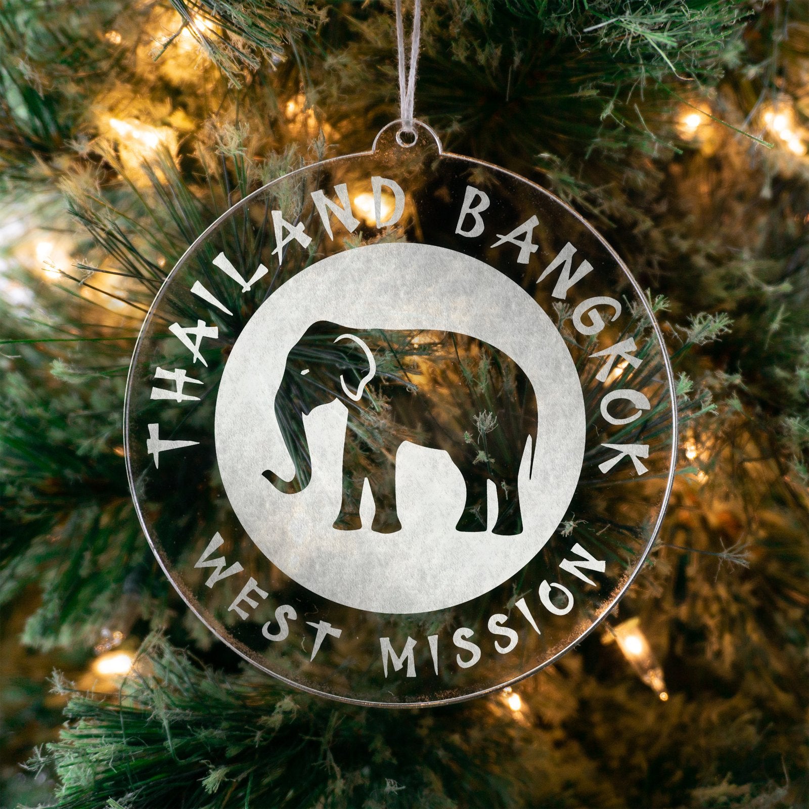 LDS Thailand Bangkok West Mission Christmas Ornament hanging on a Tree