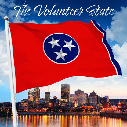 G128 Tennessee TN State Flag | 2x3 Ft | StormFlyer Series Embroidered 220GSM Spun Polyester | Embroidered Design, Indoor/Outdoor, Brass Grommets, Heavy Duty, All Weather