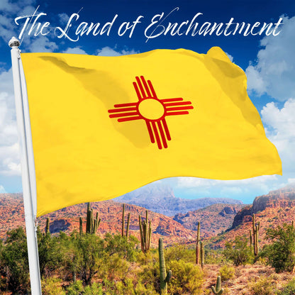 G128 New Mexico State Flag | 2.5x4 Ft | StormFlyer Series Embroidered 220GSM Spun Polyester | Embroidered Design, Indoor/Outdoor, Brass Grommets, Heavy Duty, All Weather