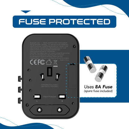 All-In-One International Travel Adapter Plug - 2 USB-C (PD & QC) - 3 USB Ports (UP-11KU)