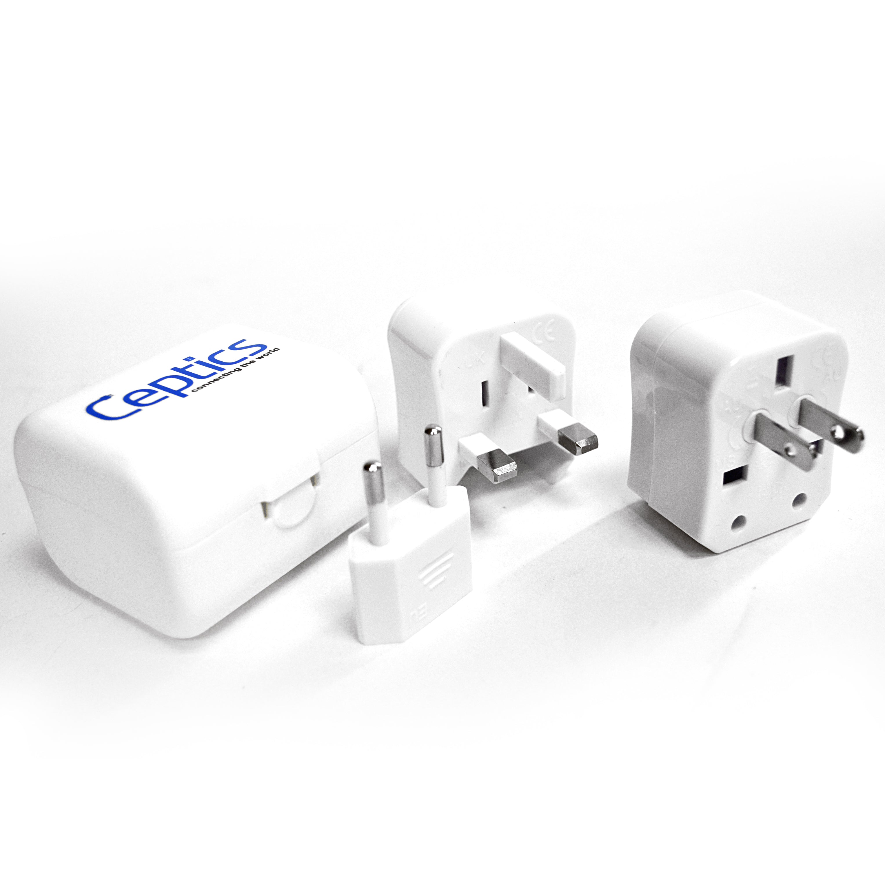 Ceptics 3pc International Travel Plug Adapter Kit (White), Non-grounded (UP-3K-WHT)