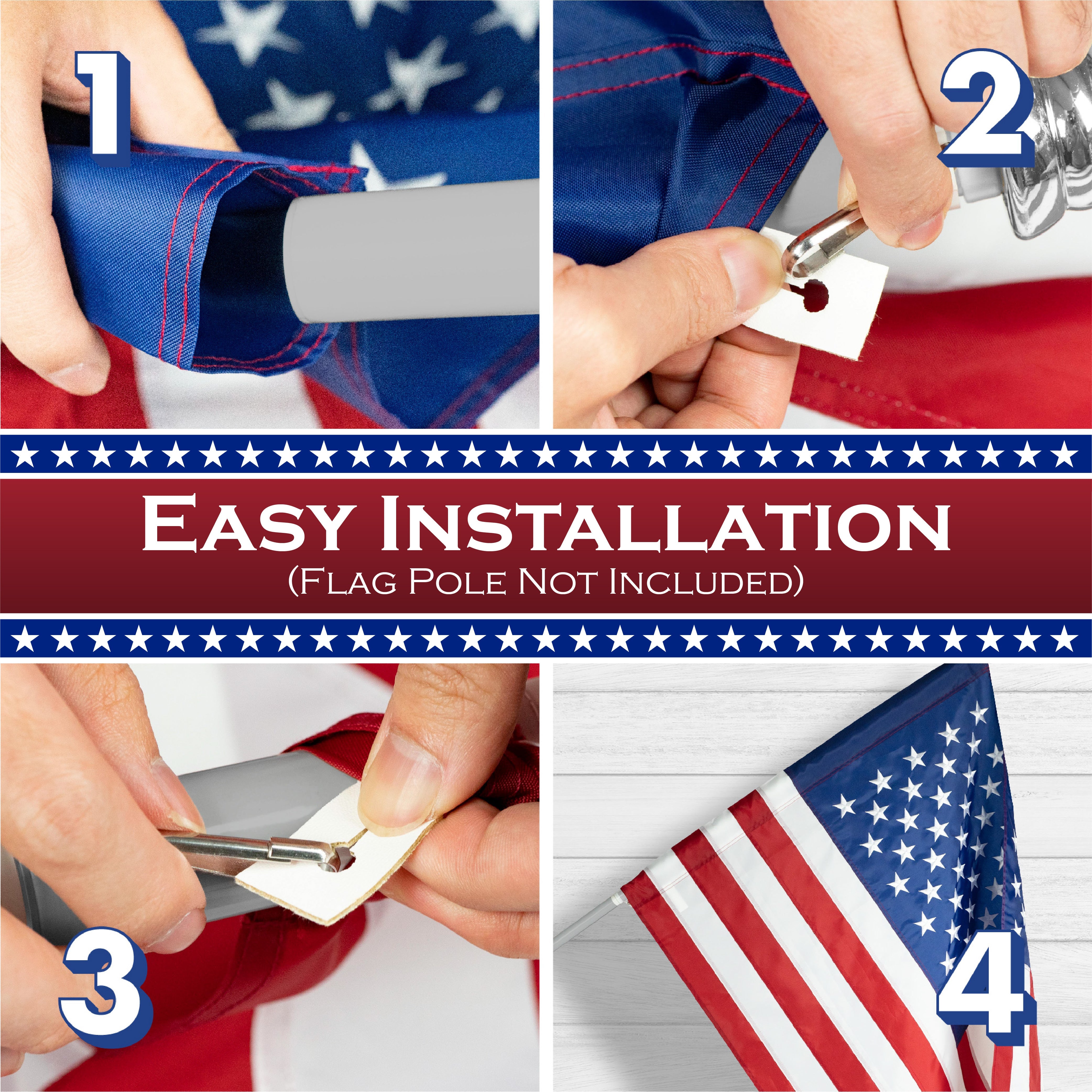 G128 American USA Flag | 1x1.5 Ft | Pole Sleeve ToughWeave Series, Embroidered 210D Polyester Stars and Sewn Stripes
