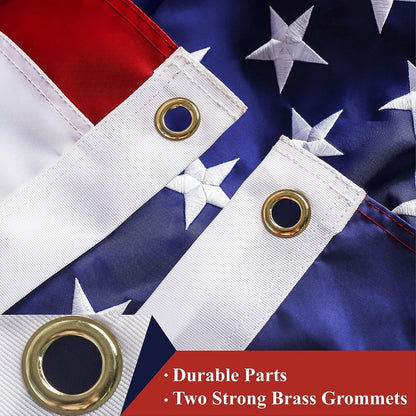 G128 - American USA US Flag 3x5 ft Deluxe Embroidered Stars Sewn Stripes Brass Grommets Durable Indoor Outdoor Use