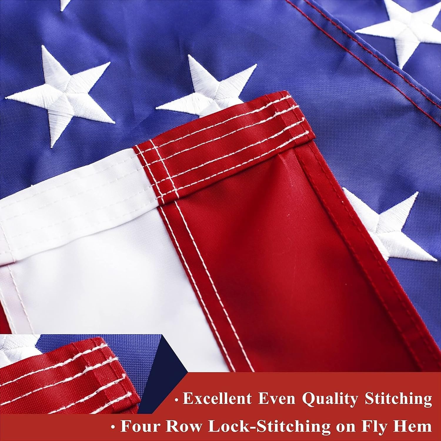 G128 - American USA US Flag 3x5 ft Deluxe Embroidered Stars Sewn Stripes Brass Grommets Durable Indoor Outdoor Use