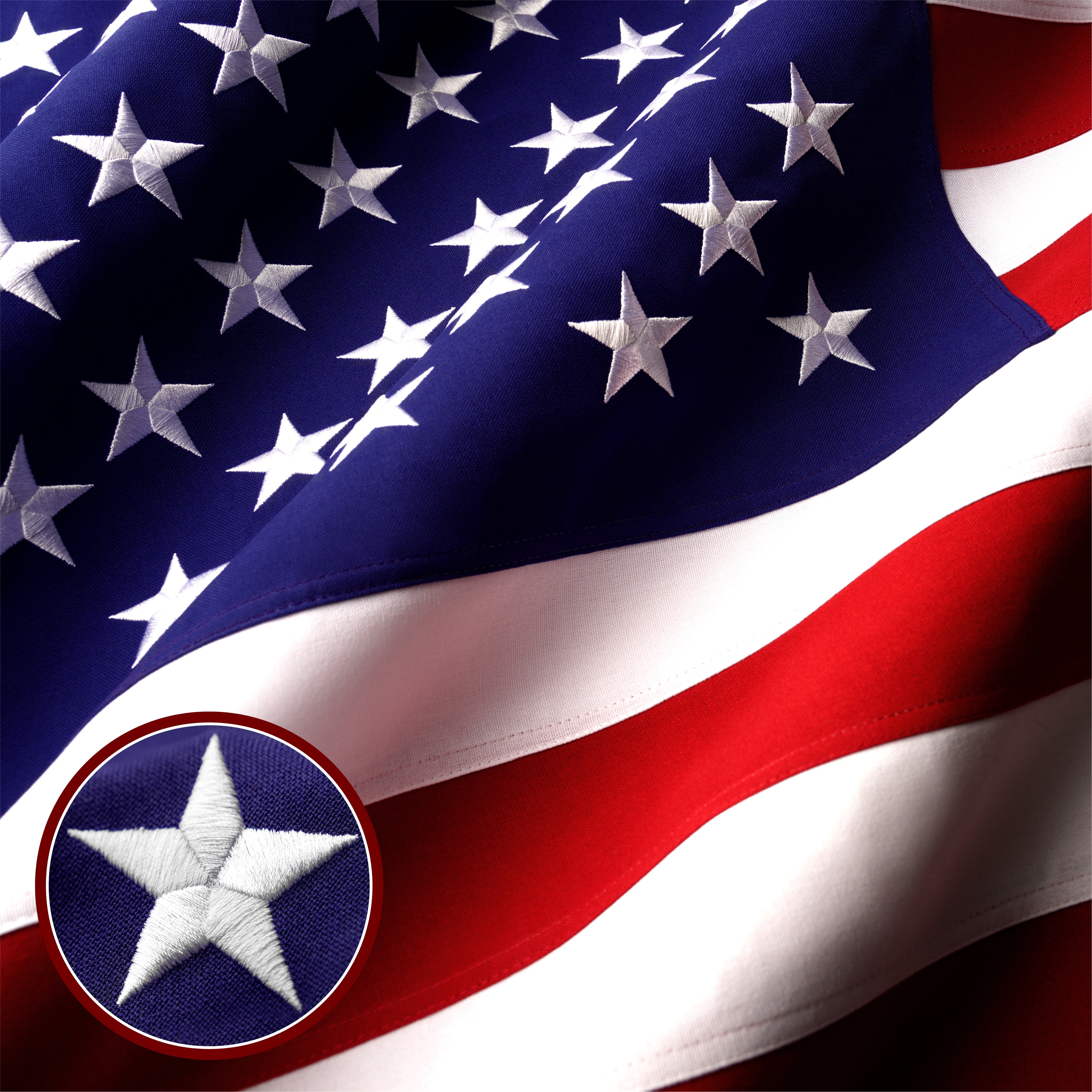 G128 American USA Flag | 20x30 Ft | Embroidered Spun Deluxe Polyester | Embroidered Stars, Sewn Stripes, Indoor/Outdoor, Vibrant Colors, Brass Grommets