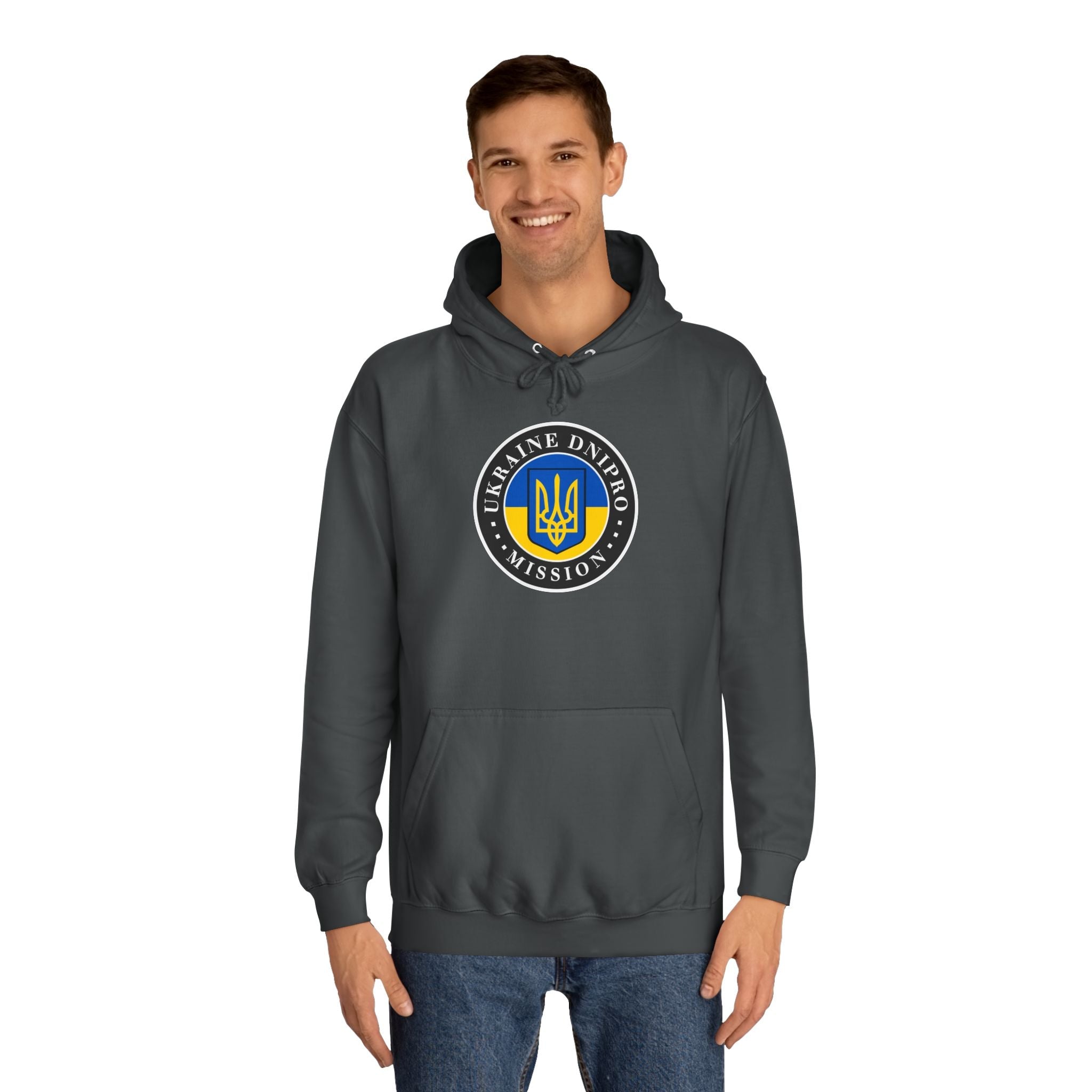 Ukraine Dnipro Mission Flag Logo (Black Border) College Hoodie - Mission Wishlist - LDS Missionary Gift Store