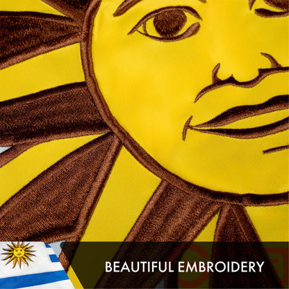 G128 Uruguay (Uruguayan) Flag | 3x5 feet | Double Sided Embroidered 210D Indoor/Outdoor, Brass Grommets, Heavy Duty Polyester