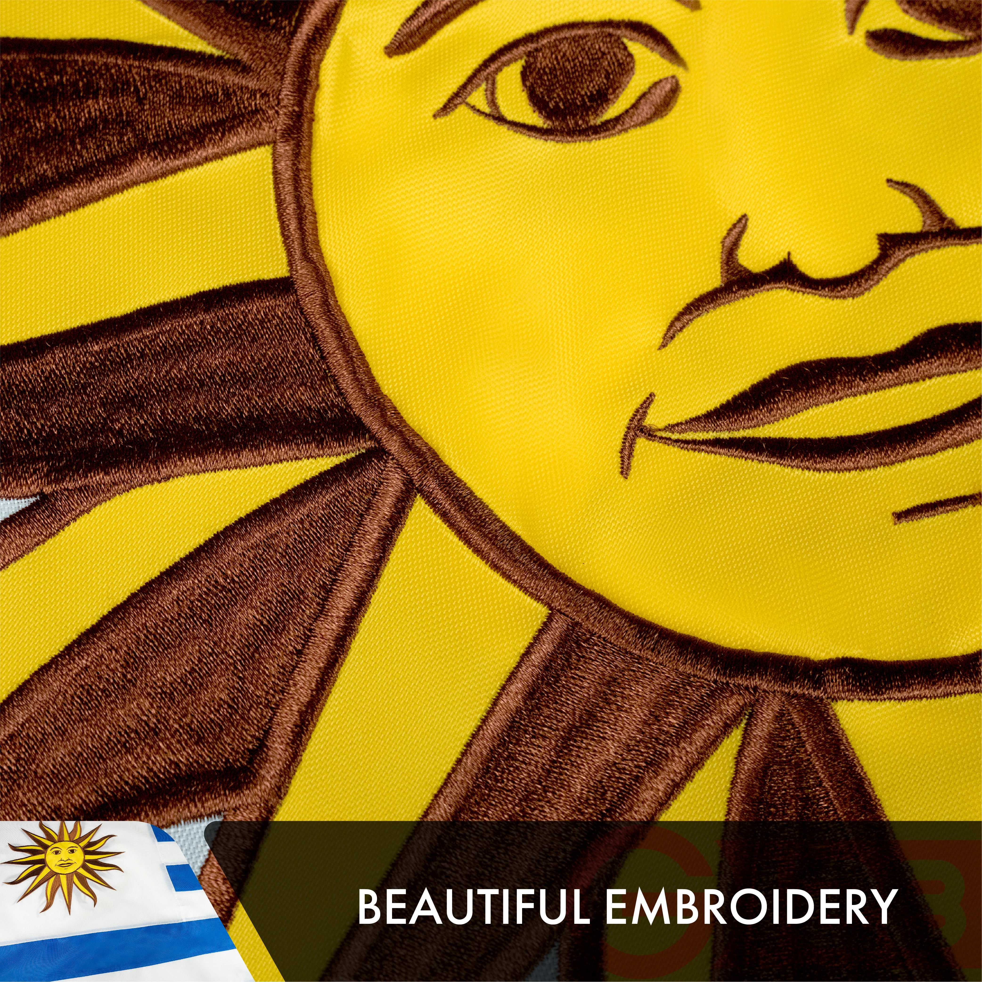 G128 Uruguay (Uruguayan) Flag | 3x5 feet | Double Sided Embroidered 210D Indoor/Outdoor, Brass Grommets, Heavy Duty Polyester