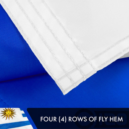 G128 Uruguay (Uruguayan) Flag | 3x5 feet | Double Sided Embroidered 210D Indoor/Outdoor, Brass Grommets, Heavy Duty Polyester
