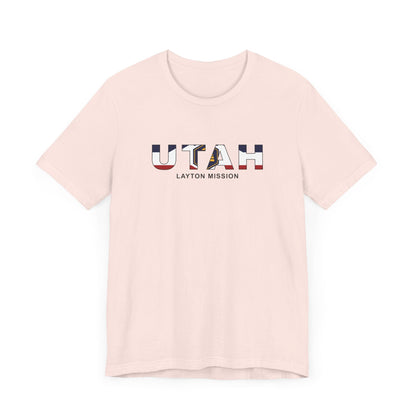 Utah Layton Mission Flag Title T-shirt - Latter-Day Saint LDS Missionary Gift - Book of Mormon