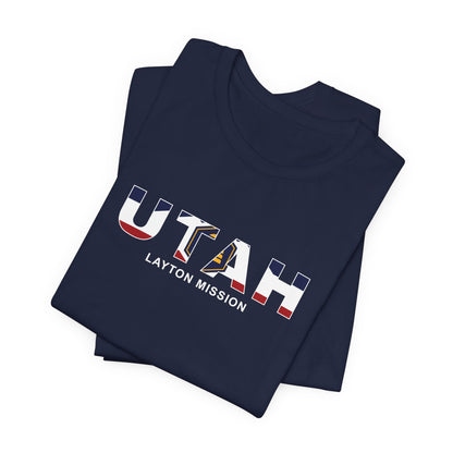 Utah Layton Mission Flag Title T-shirt - Latter-Day Saint LDS Missionary Gift - Book of Mormon